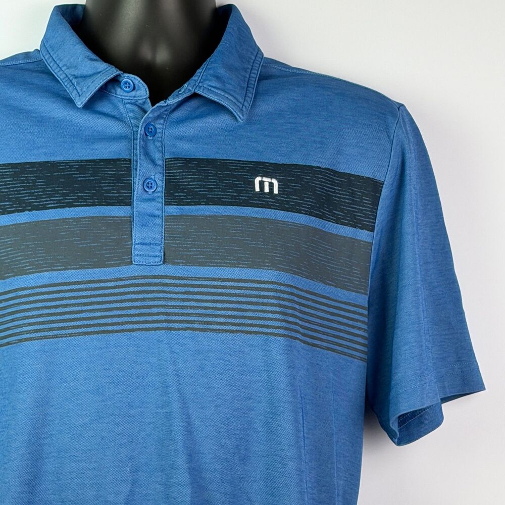 TravisMathew Blue Striped Polo Shirt M Golf Casual Logo - Picture 2 of 10